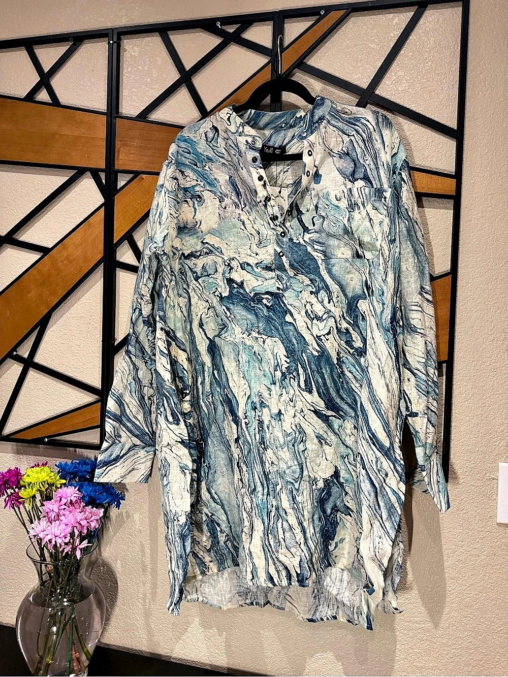 Abstract Print Tunic in Blue & White